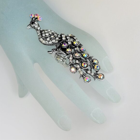 Rhinestones Peacock Ring Stretch Band Rainbow Iridescent Ring- HOST PICK! - Picture 3 of 12